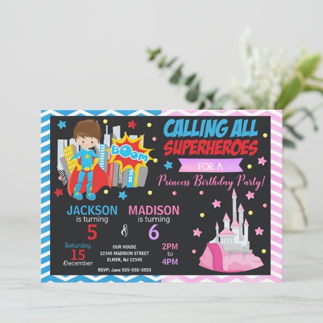 Invitation Carton d'invitation d'anniversaire commun de Super (Debout devant)
