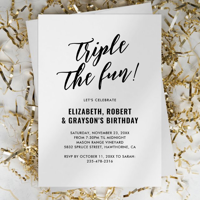 Invitation Carton d'invitation d'anniversaire conjoint Triple (Créateur téléchargé)