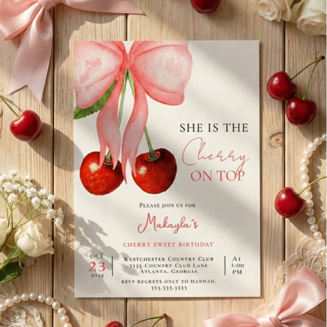 Invitation Carton d'invitation d'anniversaire Coquette Cherry (Créateur téléchargé)