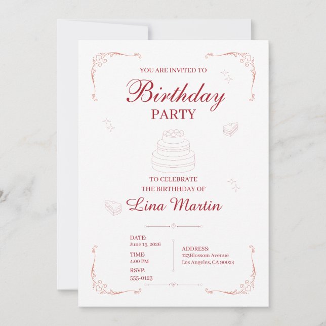 Invitation Carton d'invitation d'anniversaire Coquette Rose (Devant)