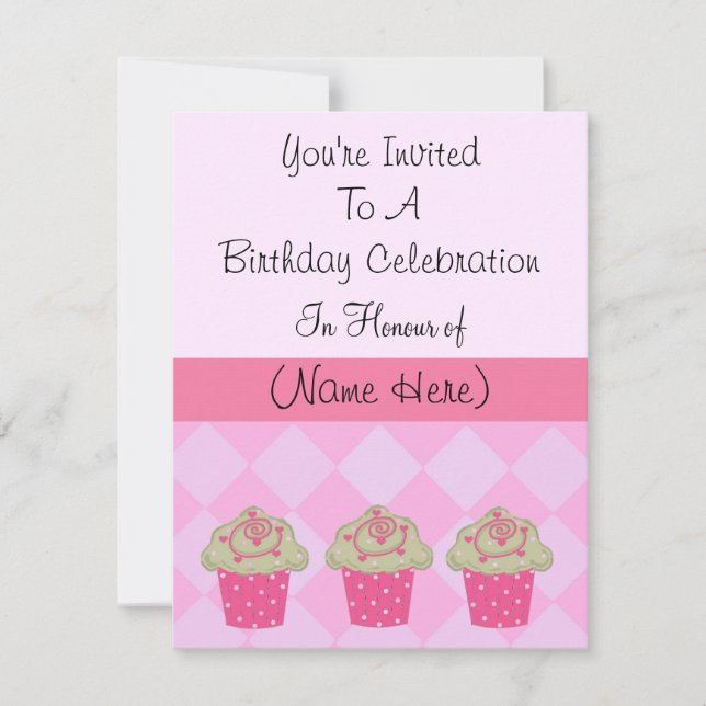 Invitation Carton d'invitation d'anniversaire Cupcake Rose Él (Devant)