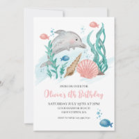 Carton d'invitation d'anniversaire dauphin sous la
