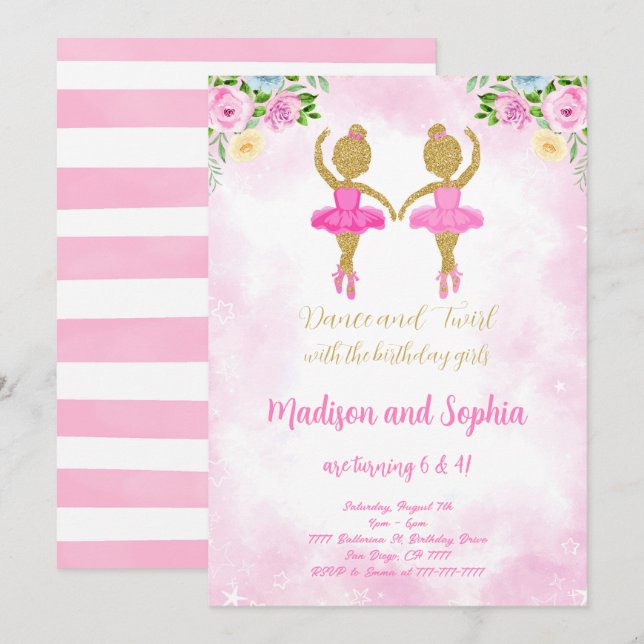 Invitation Carton d'invitation d'anniversaire de ballerine (Devant / Derrière)