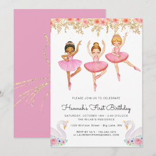 Invitation Carton d'invitation d'anniversaire de ballerine en
