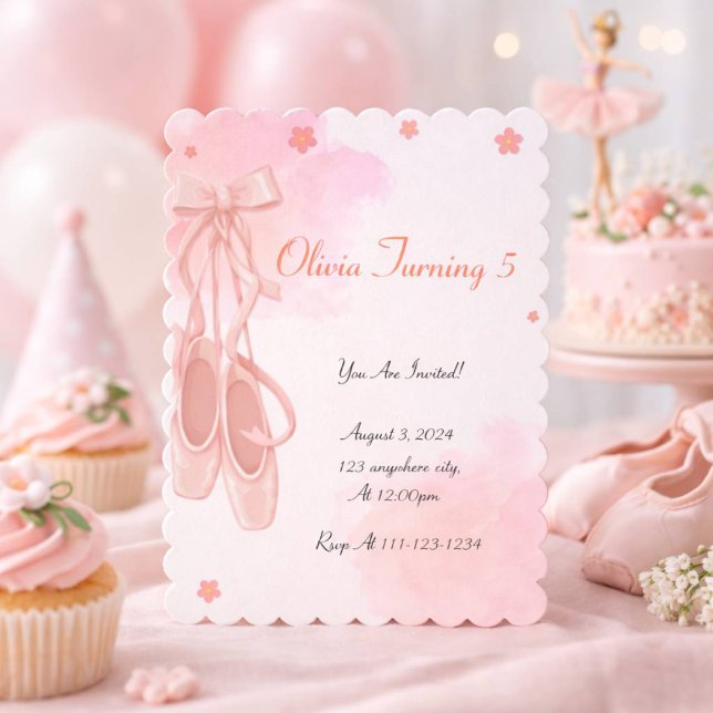 INVITATION CARTON D'INVITATION D'ANNIVERSAIRE DE BALLERINE PO (Créateur téléchargé)