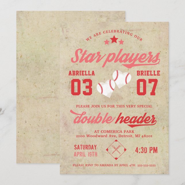 Invitation Carton d'invitation d'anniversaire de baseball pou (Devant / Derrière)