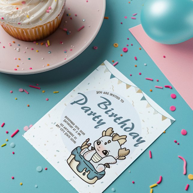 Invitation Carton d'invitation d'anniversaire de bébé dragon  (Créateur téléchargé)