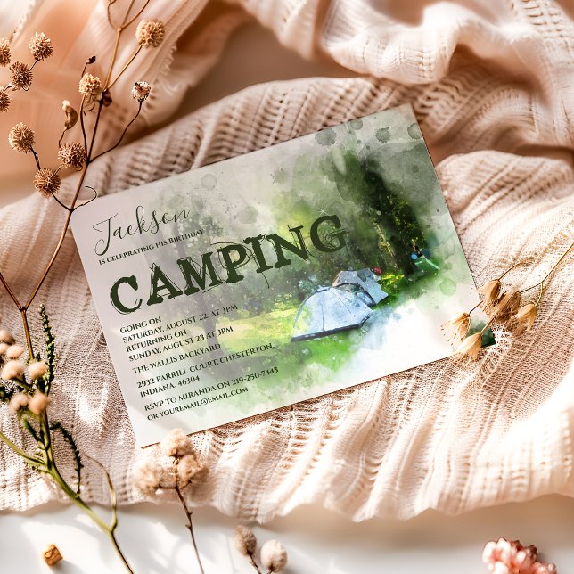 Invitation Carton d'invitation d'anniversaire de camping à l' (Créateur téléchargé)