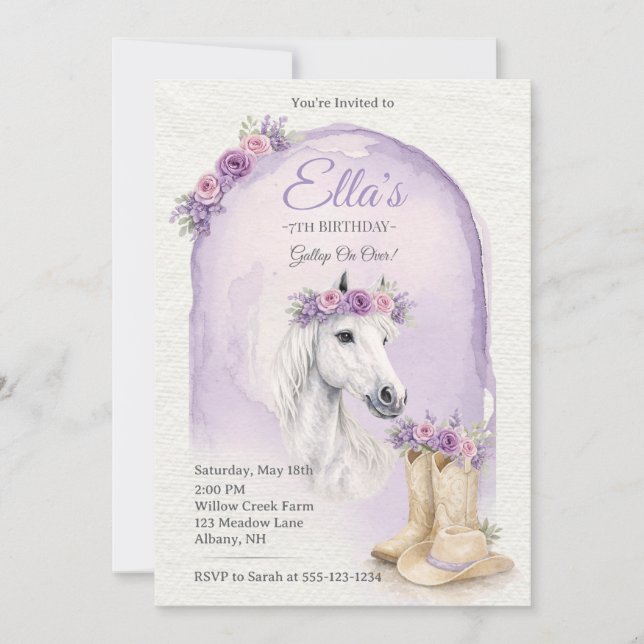 Invitation Carton d'invitation d'anniversaire de cheval flora (Devant)