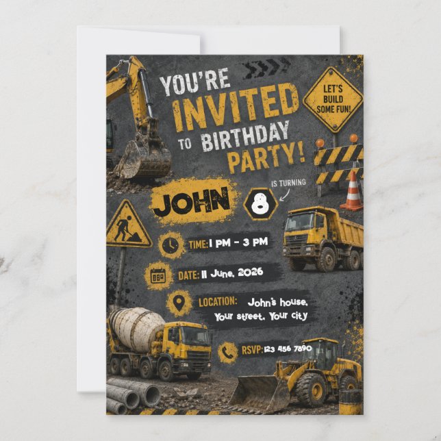 Invitation Carton d'invitation d'anniversaire de construction (Devant)