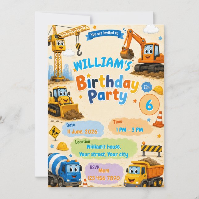 Invitation Carton d'invitation d'anniversaire de construction (Devant)