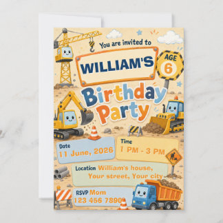 Invitation Carton d'invitation d'anniversaire de construction