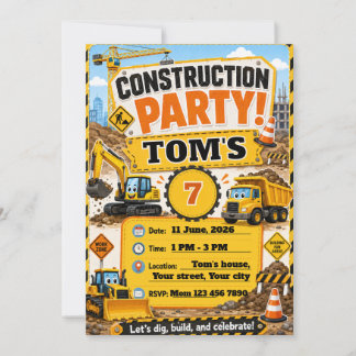 Invitation Carton d'invitation d'anniversaire de construction