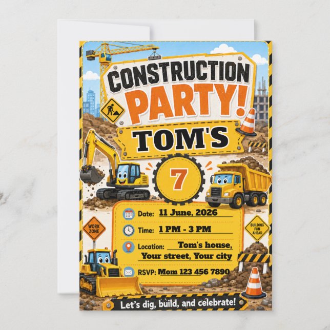 Invitation Carton d'invitation d'anniversaire de construction (Devant)