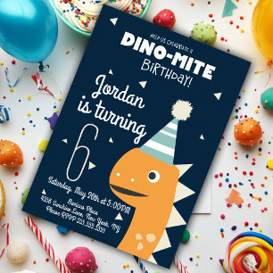Invitation Carton d'invitation d'anniversaire de dinosaure or