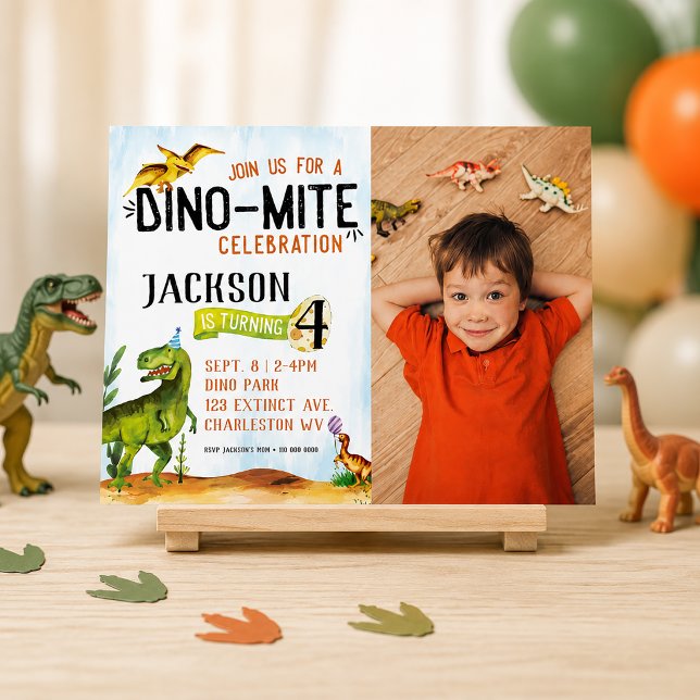 Invitation Carton d'invitation d'anniversaire de dinosaure Ph (Dinosaur Photo Birthday Invitation)