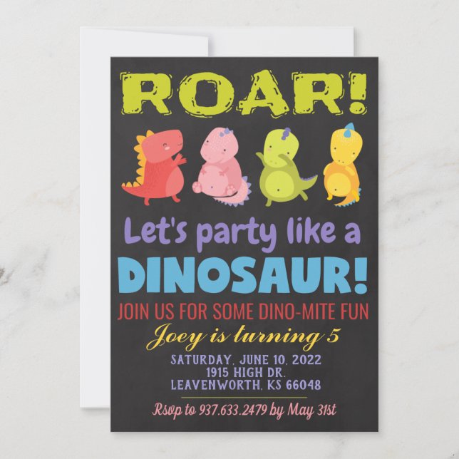 Invitation Carton d'invitation d'anniversaire de dinosaure ru (Devant)
