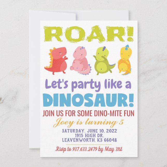Invitation Carton d'invitation d'anniversaire de dinosaure ru (Devant)