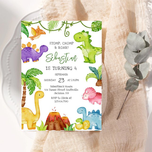 Invitation Carton d'invitation d'anniversaire de dinosaure St (Créateur téléchargé)