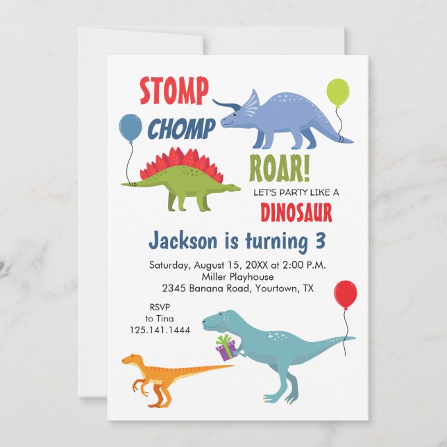 Invitation Carton d'invitation d'anniversaire de dinosaure ta (Devant)