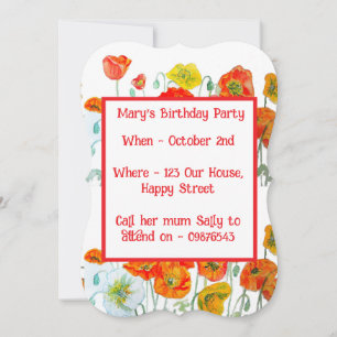 Invitation Carton d'invitation d'anniversaire de fille aux co