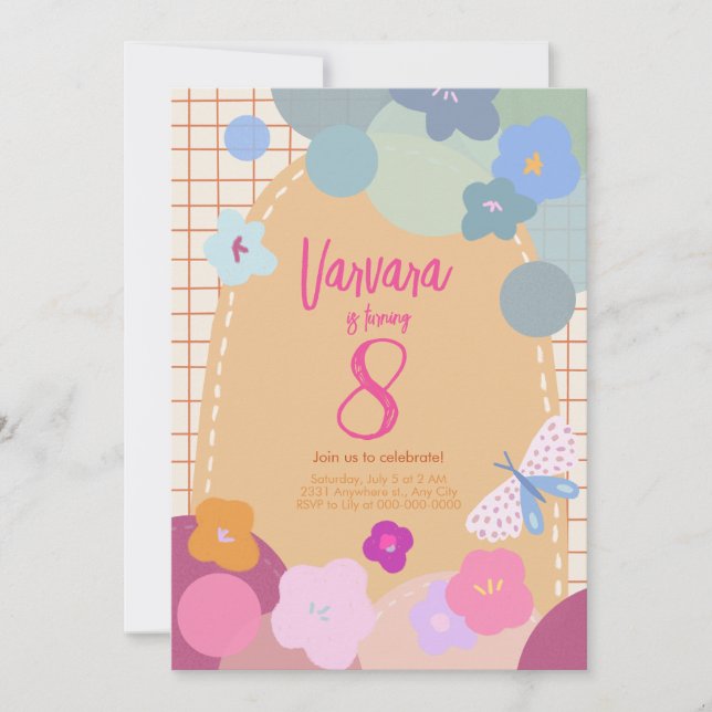 Invitation Carton d'invitation d'anniversaire de fille avec a (Devant)