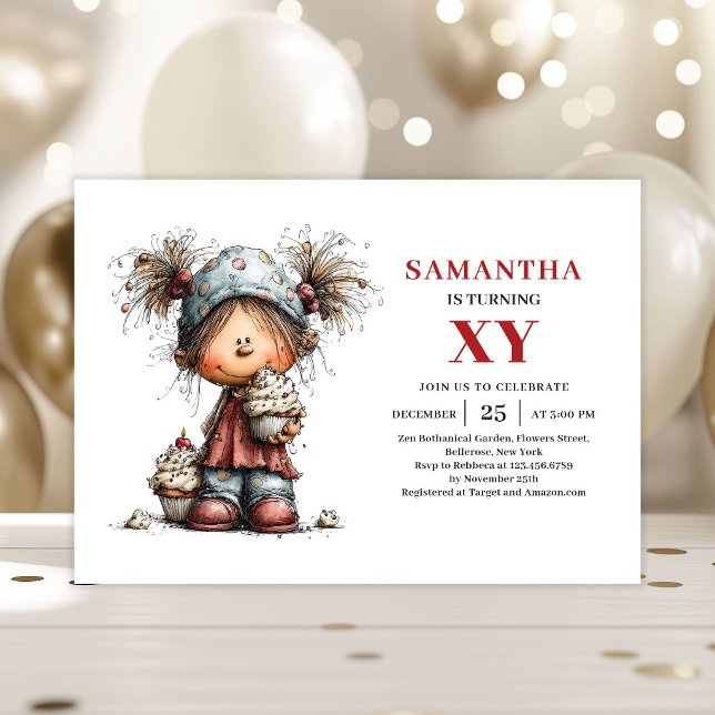 Invitation Carton d'invitation d'anniversaire de fille avec h (Quirky Humor Girl Birthday Cartoon invitation)