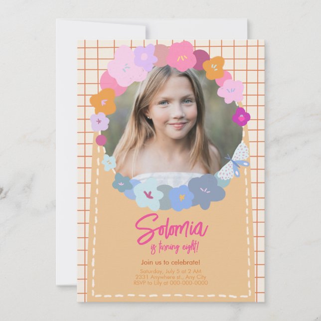 Invitation Carton d'invitation d'anniversaire de fille avec p (Devant)