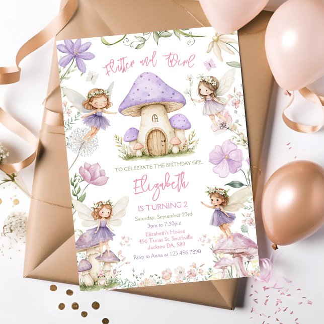 Invitation Carton d'invitation d'anniversaire de fille fée pa (Créateur téléchargé)