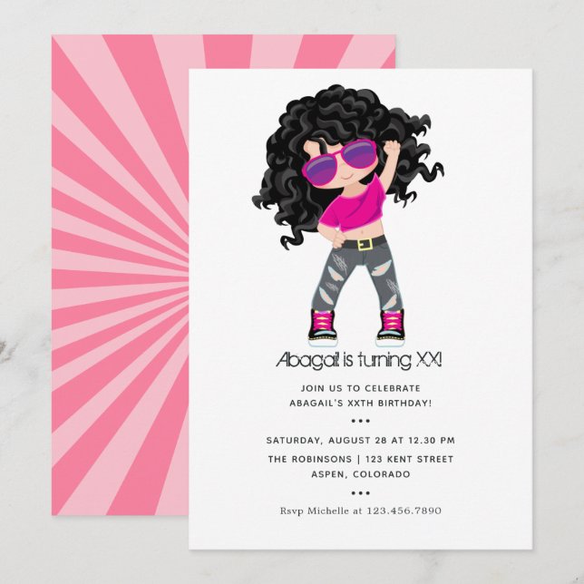 Invitation Carton d'invitation d'anniversaire de fille sur le (Devant / Derrière)