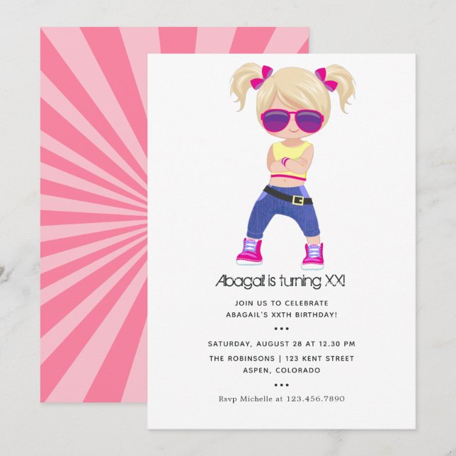 Invitation Carton d'invitation d'anniversaire de fille sur le (Devant / Derrière)