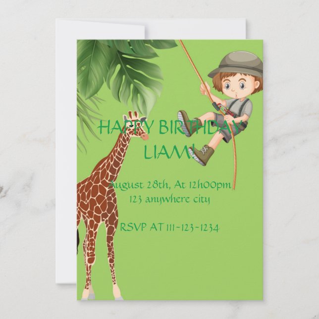 INVITATION CARTON D'INVITATION D'ANNIVERSAIRE DE GIRAFE (Devant)