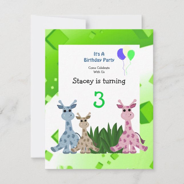Invitation Carton d'invitation d'anniversaire de girafe anima (Devant)