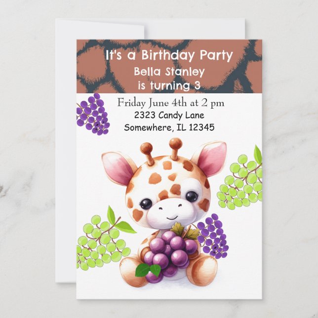 Invitation Carton d'invitation d'anniversaire de girafeau ave (Devant)