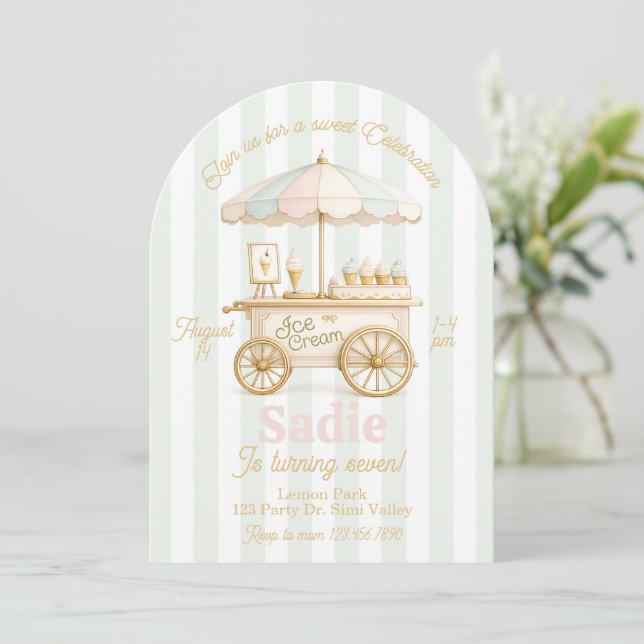 Invitation Carton d'invitation d'anniversaire de glace pastel (Debout devant)