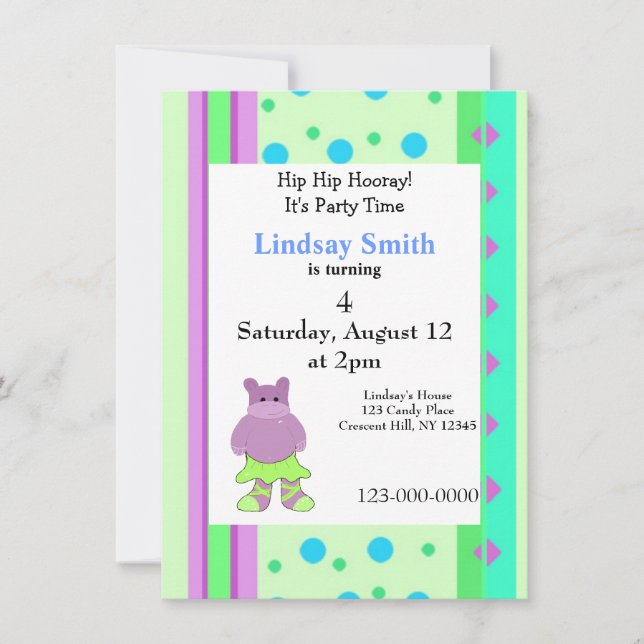 Invitation Carton d'invitation d'anniversaire de hippopotame  (Devant)