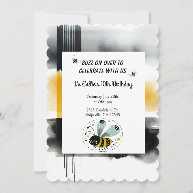 Invitation Carton d'invitation d'anniversaire de l'abeille fa (Devant)