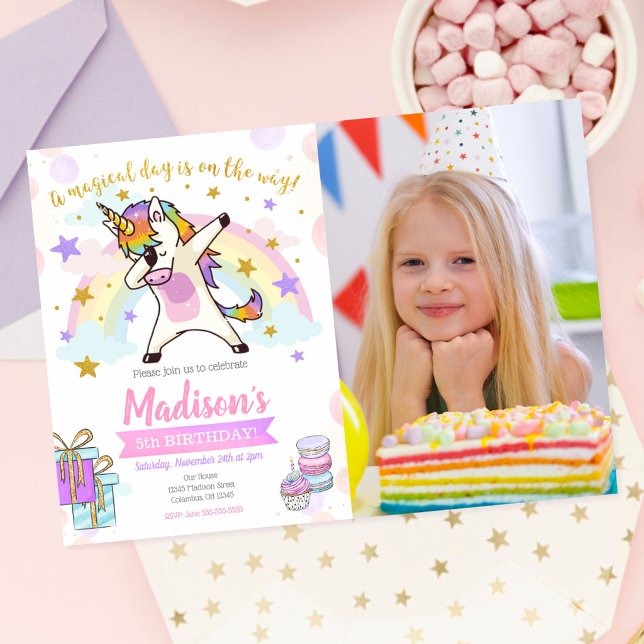 Invitation Carton d'invitation d'anniversaire de licorne Dabb (Créateur téléchargé)