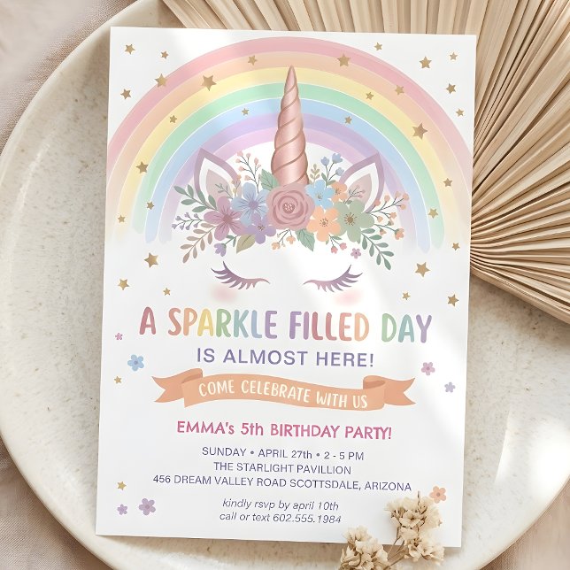 Invitation Carton d'invitation d'anniversaire de licorne magi (Magical Unicorn Birthday Invitation Rainbow Invite)