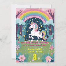 Carton d'invitation d'anniversaire de licorne magi