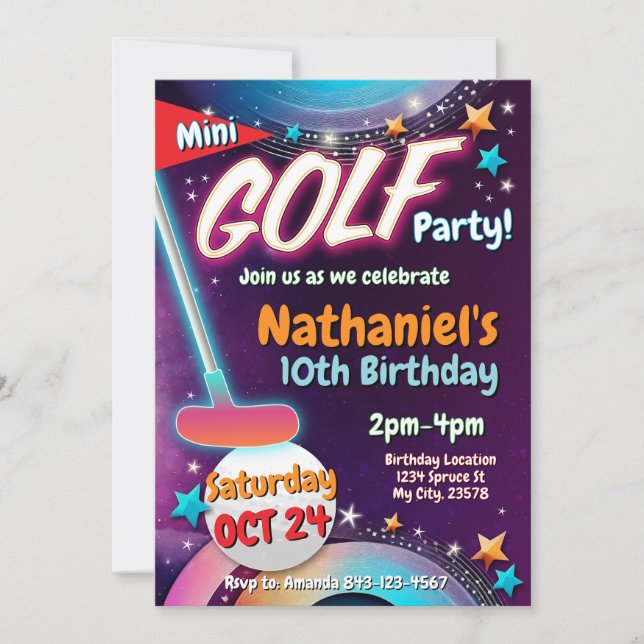 Invitation Carton d'invitation d'anniversaire de Mini Golf |  (Devant)