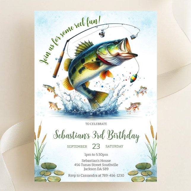 Invitation Carton d'invitation d'anniversaire de pêche amusan (Créateur téléchargé)