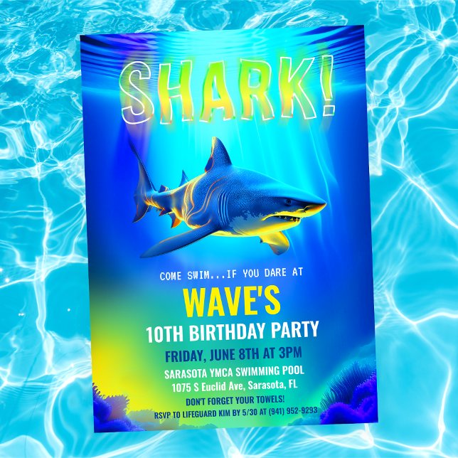 Invitation Carton d'invitation d'anniversaire de requin de né (Créateur téléchargé)