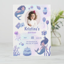 Carton d'invitation d'anniversaire de sirène à l'a