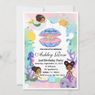 Invitation Carton d'invitation d'anniversaire de sirène noir/