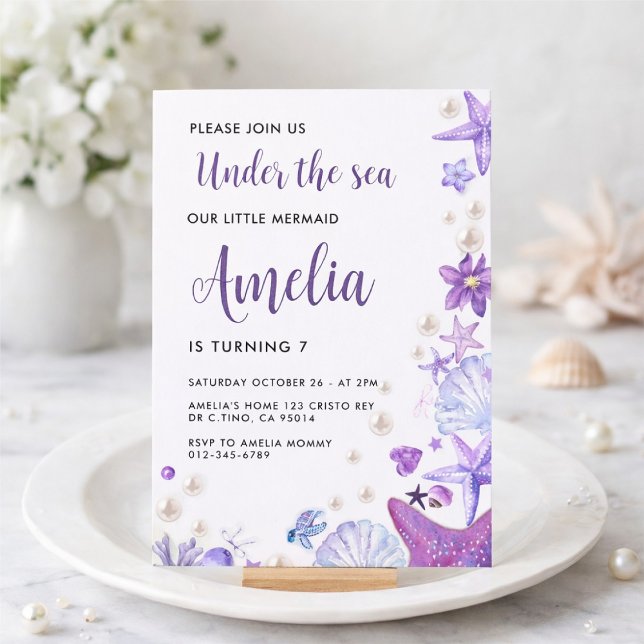 Invitation Carton d'invitation d'anniversaire de sirène sous  (Créateur téléchargé)