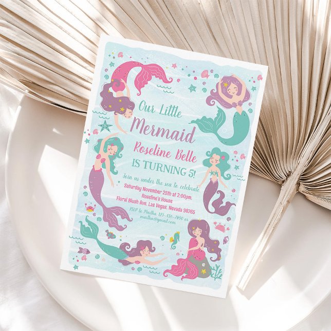 Invitation Carton d'invitation d'anniversaire de sirène sous  (Créateur téléchargé)
