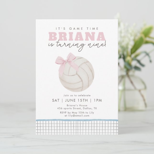Invitation Carton d'invitation d'anniversaire de volley-ball  (Debout devant)