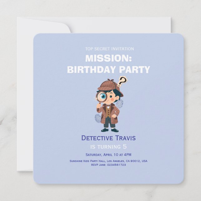 Invitation Carton d'invitation d'anniversaire Détective Garço (Devant)