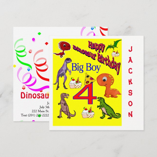 Invitation Carton d'invitation d'anniversaire Dinosaure (Devant / Derrière)